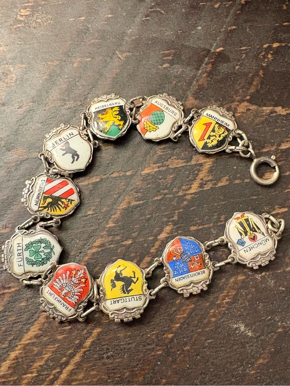 Vintage European City Crest Charm Bracelet - Multicolor Enamel